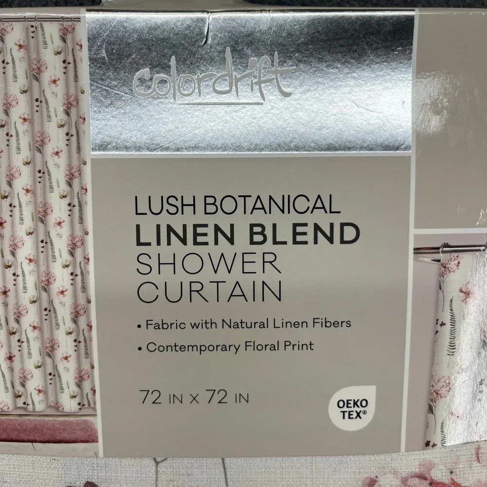 Colordrift Shower Curtain 72x72 Pink Floral Linen Blend Lush Botanical NEW